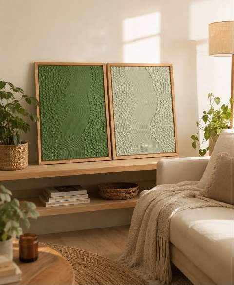 Cuadros verdes en living